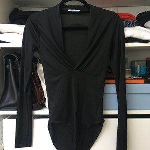 Zara black slinky low-cut bodysuit in XS